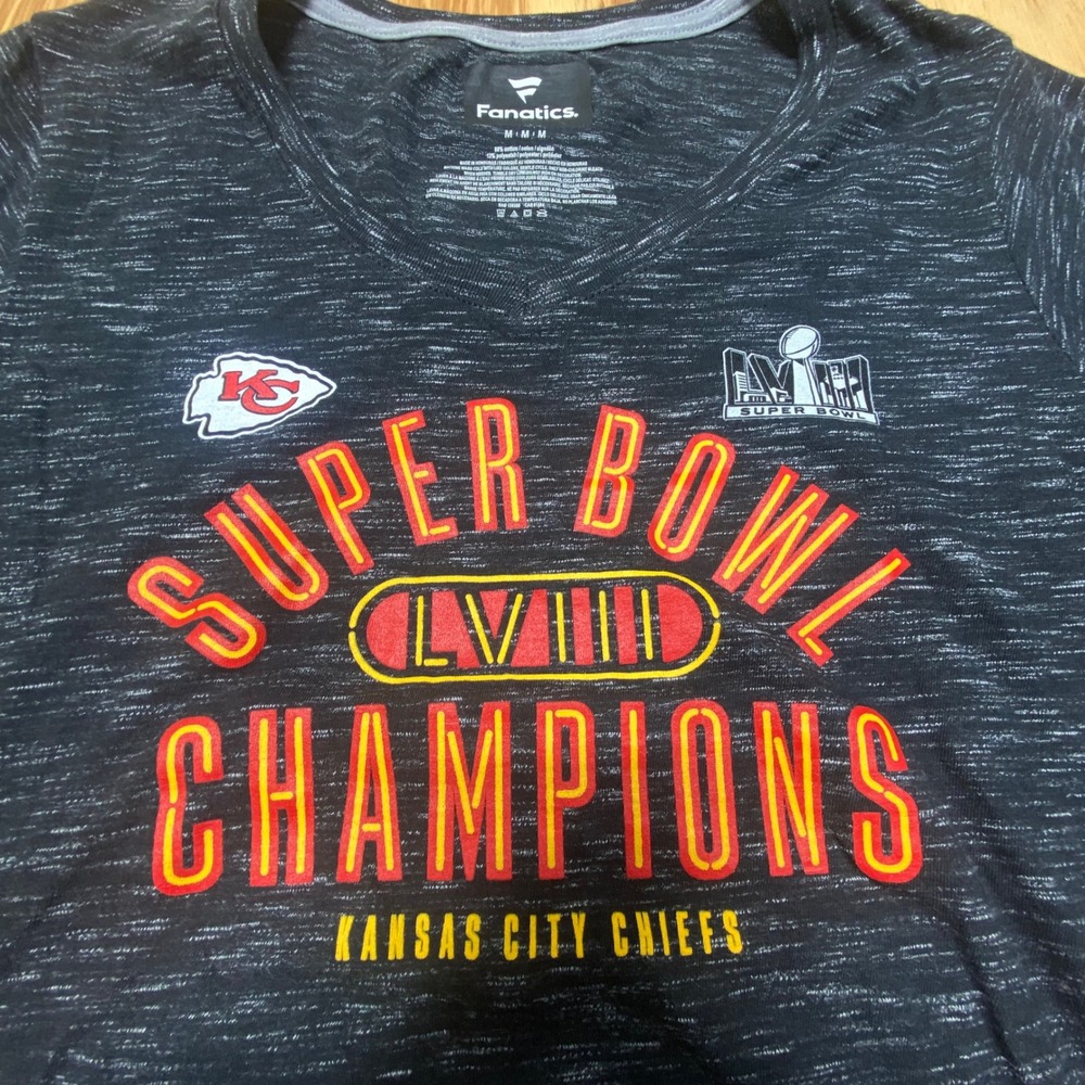 Kansas City Chiefs Super Bowl LVIII Heathered Black‎ Womens Medium Fanatics T